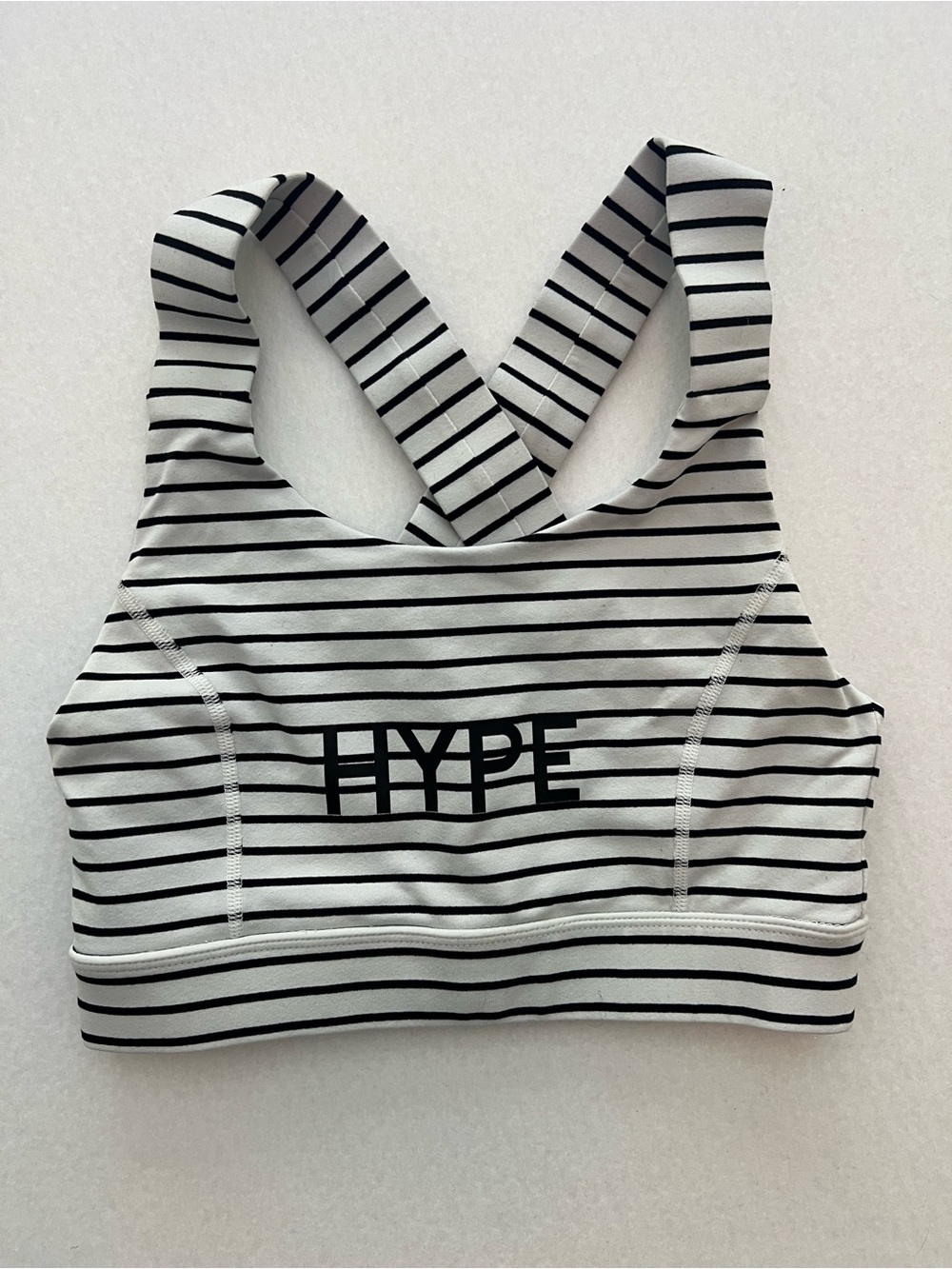 Glyder Full Force Sports Bra Small Black White Stripe Crossback Hype